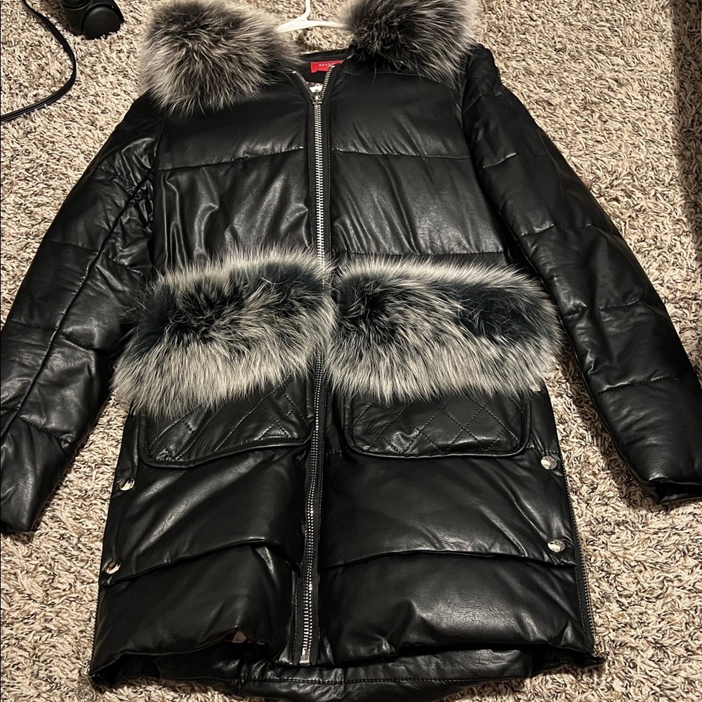 Women's Black Faux Fur Trimmed Jacket